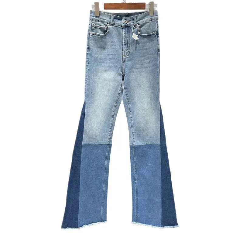 

Denim Bell-bottom Pants Multi-color Block Splicing Fashion Street Photography High Waist Women's 25 Spring and Summer New Style