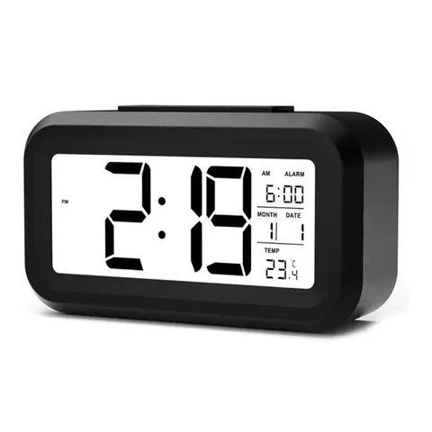 Despertador digital com sensor de luz de temperatura interna, luz de fundo operada por bateria, display 12/24H para quartos, mesa de escritório