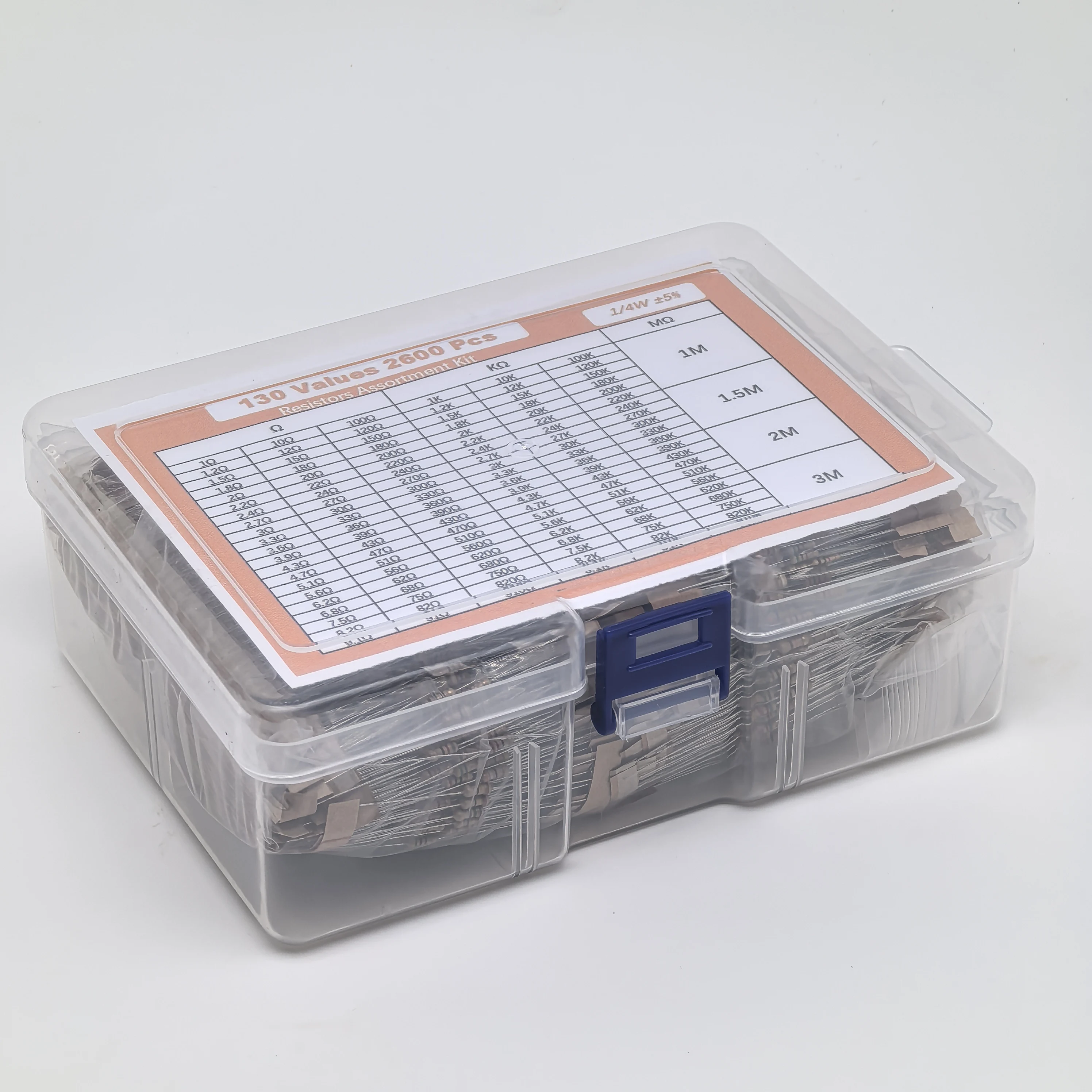 

Ассортимент резисторов из углеродной пленки, 2600 предметов для обслуживания: 130 общей спецификации, допуск 1/4 Вт, ± 5%, по 20 штук каждый