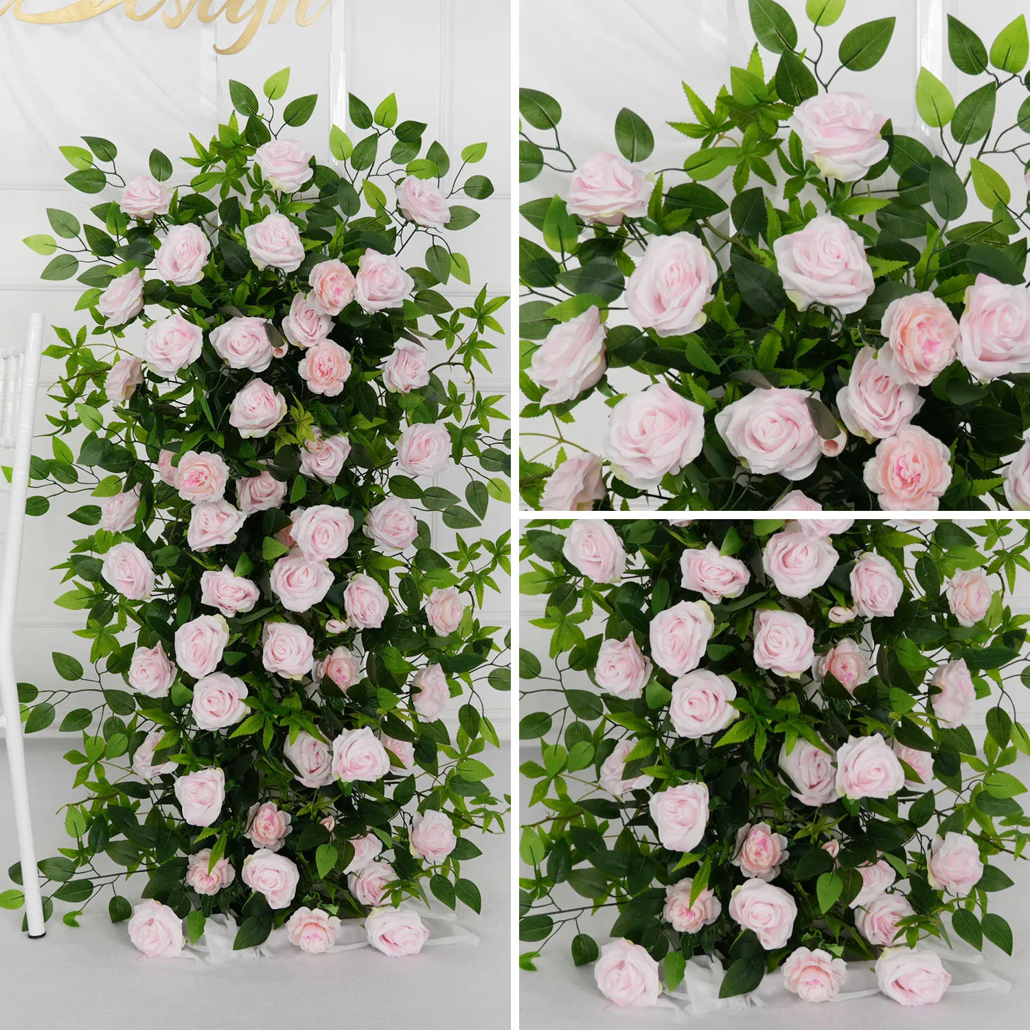 Uflower Pink Rose Green Leaf Blumenarrangement Dekor Hochzeit Outdoor Hintergrund Bogen Event Bühne Party Blumenreihe Blumenwand