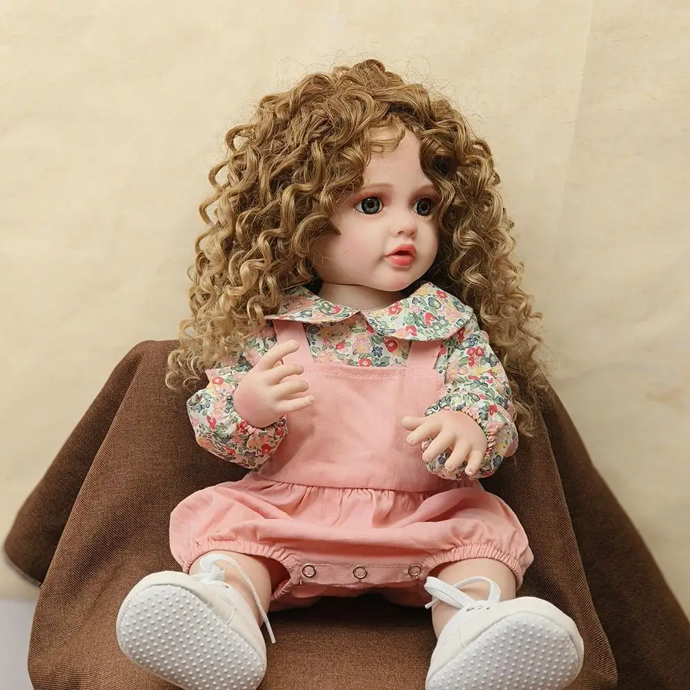 55cm Reborn Baby Toddler Princess Full Body Soft Silicone Dolls Flexible Soft Touch Curly Hair Fashion Girl Doll Gift Toy