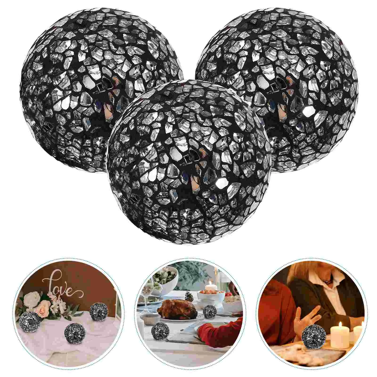 

3 Pcs Mosaic Ball Cover Home Decor Household Glass Balls Sphere Tabletop Ornament Decorative