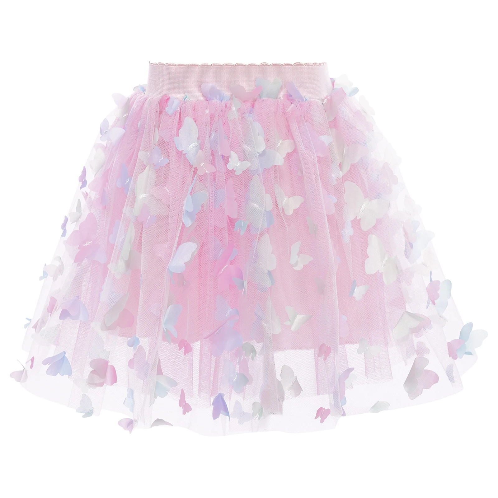 Kids Girls Skirts Birthday Party Princess Skirts Cute Butterfly/Flower Elastic Waistband Ruffled Tulle Skirt with Soft Lining