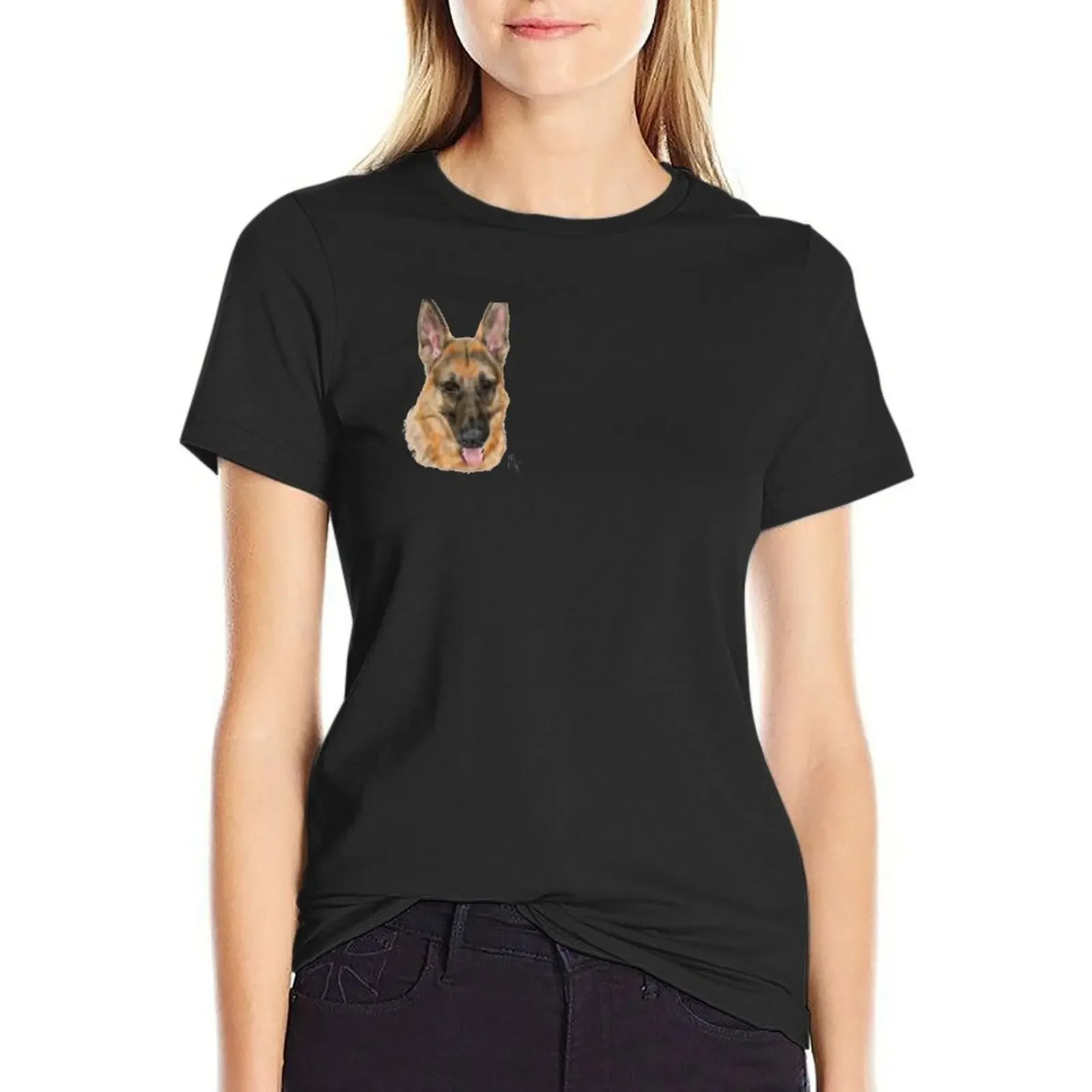 

Sweet Smiling German Shepherd Dog T-Shirt female oversized tees tops western t shirts for Women