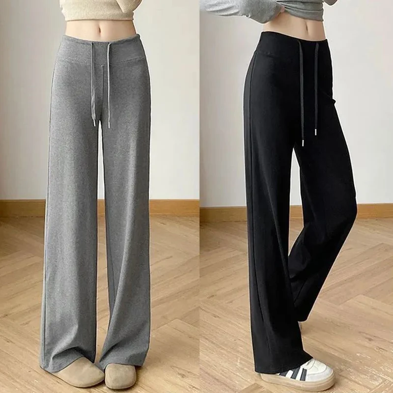 Weibliche Klassische Koreanische Hohe Taille Jogginghose Frauen Feste Beiläufige Täglichen Hosen Mädchen Mode Dünne Gerade Bein Hosen