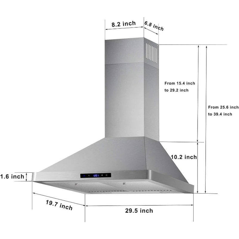 Campana extractora montada en la pared Campana extractora de cocina Conducto convertible sin conducto Control táctil Grandes electrodomésticos de acero inoxidable