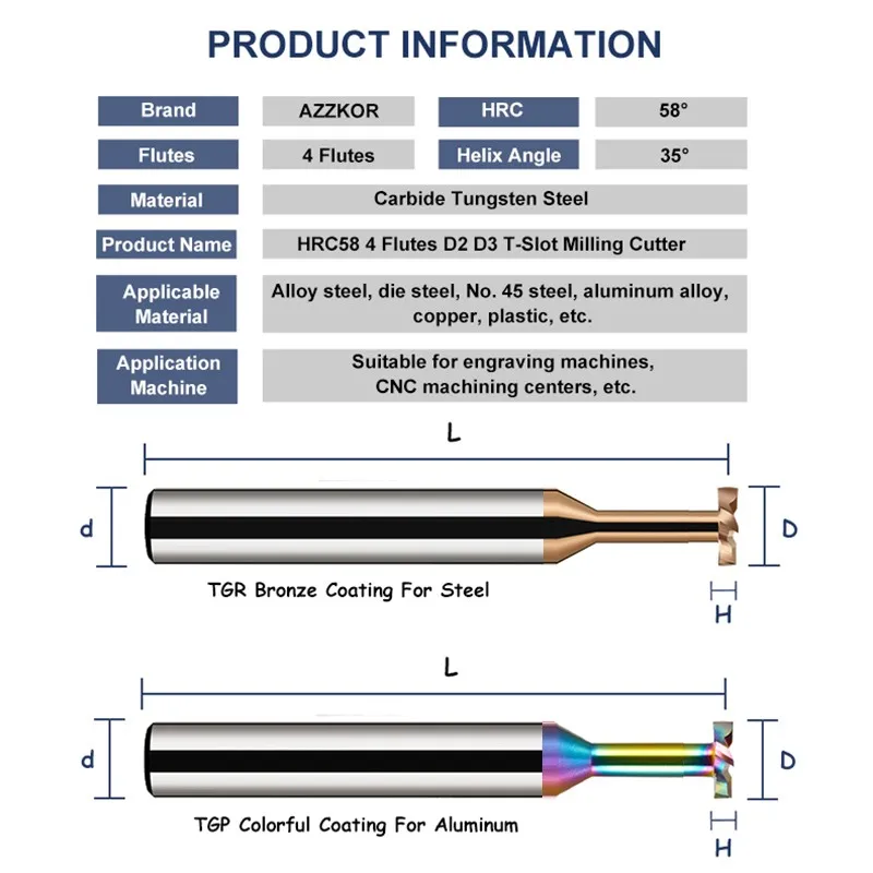 Frez z węglika stal wolframowa YIFINO HRC58 flet frezy do kolorowej powłoki frezów typu T-Groove do frez trzpieniowy mechanicznych CNC