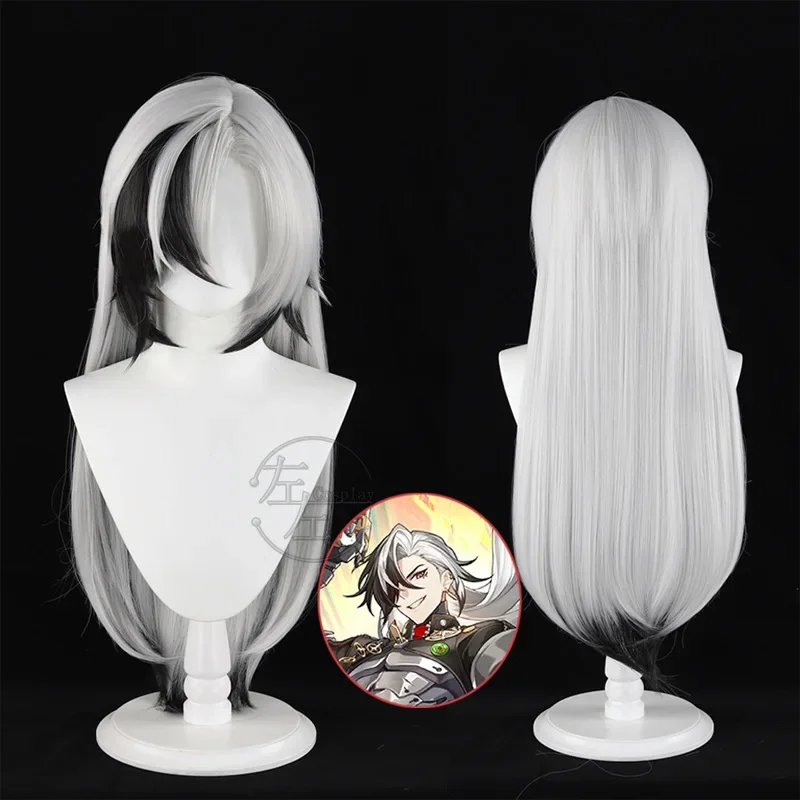 Boothill Peluca de Cosplay Honkai Star Rail, pendientes de pelo largo gris y blanco, Galaxy Ranger, traje de Halloween, utilería para juegos de rol, 80CM