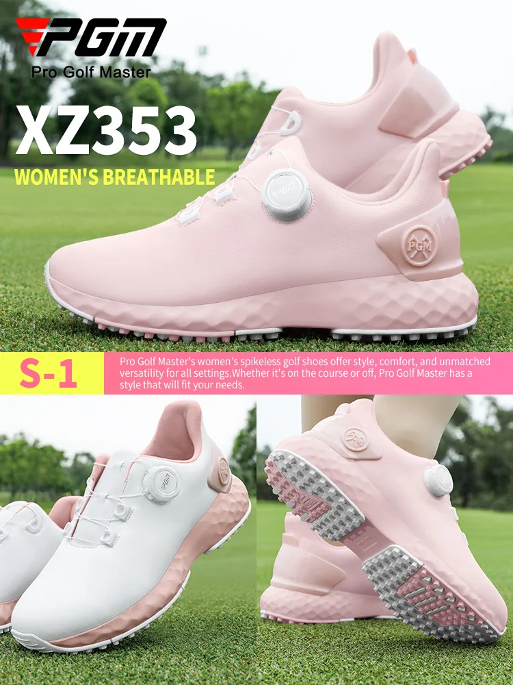 PGM Women's Golf Shoes Casual Sport Lady Sneakers Quick Lacing Microfiber Waterproof Anti-Slip High Elasticity XZ353 Wholesale