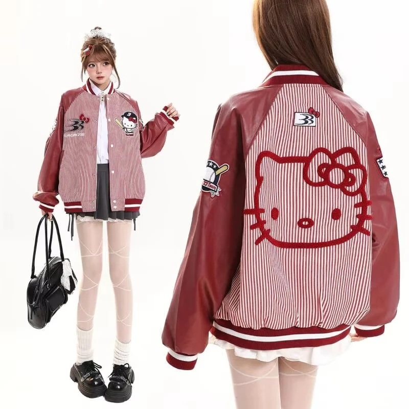 

Cartoon Hello Kitt Baseball Uniform Autumn 2026 New Girl Commuting Coat Print Jacket Loose Student Clothes Korean Gift Kawaii