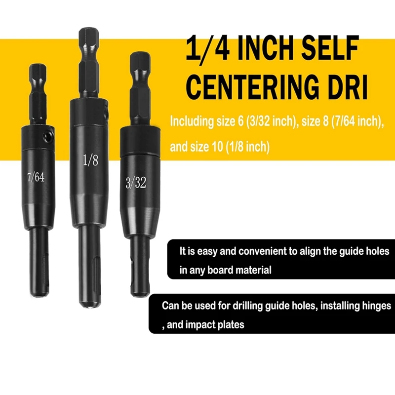 TOP Self-Centering Drill Bit For , 3/32 Inch, 7/64 Inch, 1/8 Inch With Bit Holder Center Finding Drill Bit