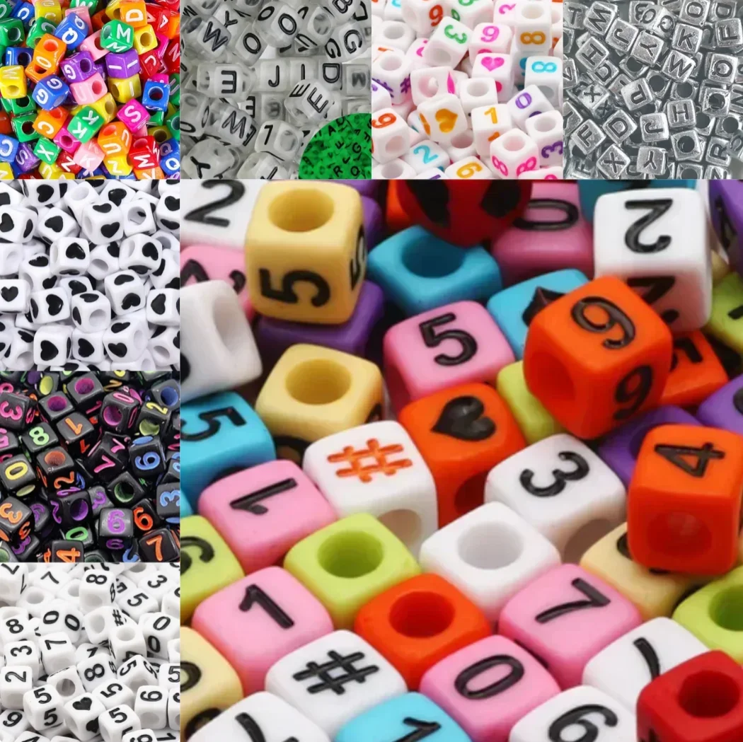 Acrylic Alphabet Number Beads Square Letter Digital Beads Colorful Spacer Beads for DIY Jewelry Making Bracelet Necklace Crafts