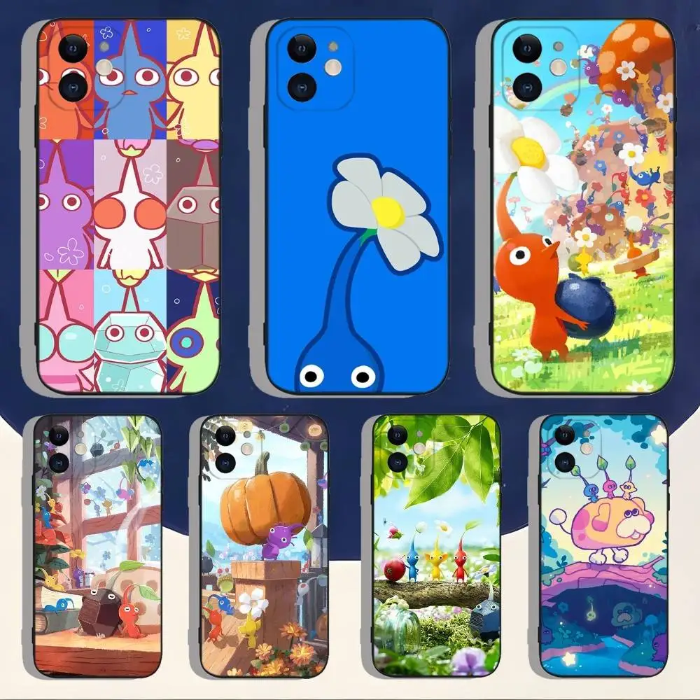 

Pikmin GAME Phone Case For iPhone 16,15,14,13,12,11,Pro,Max,Plus,X,XS,XR,SE,8,7,Mini,Soft Silicone Black Case