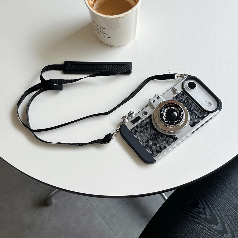 Camera Pattern Crossbody Lanyard Rope Phone Case For iPhone 18 17 16 15 14 13 12 11 Pro Max Soft Shockproof Silicone Cover Girls