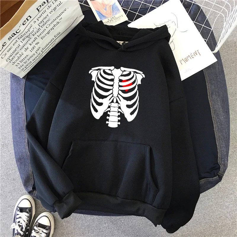 Y2K Fashion Hoodies for Woman Human Skeleton Print Hooded Sweatshirts 2025 Girls All Season Daily Casual Fashion Loose Pullover
