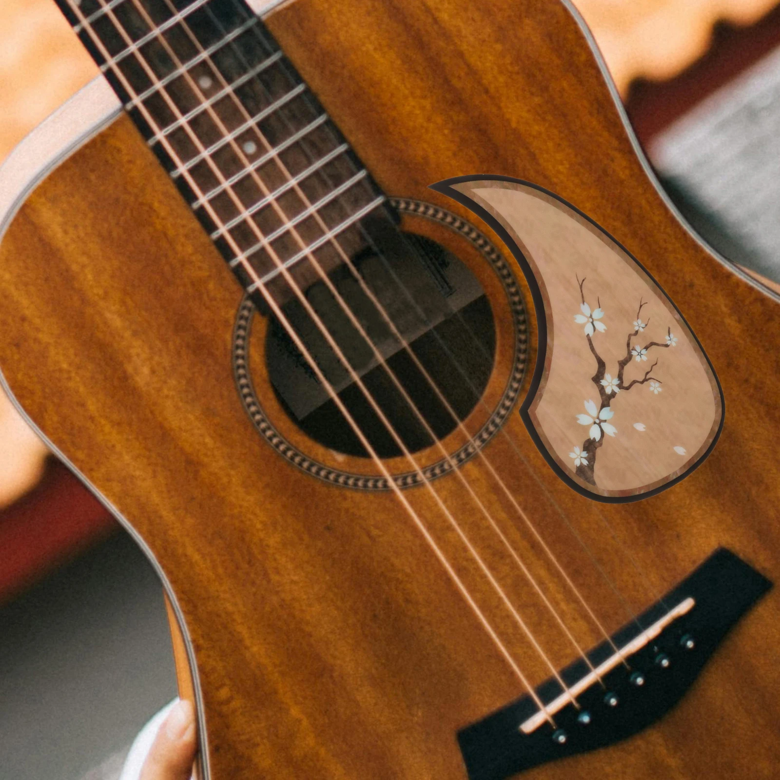 

1pcs Teardrop Design Sticker For Acoustic Guitars Wood Grain Finish Anti-Scratching Plate Self-Adhesive