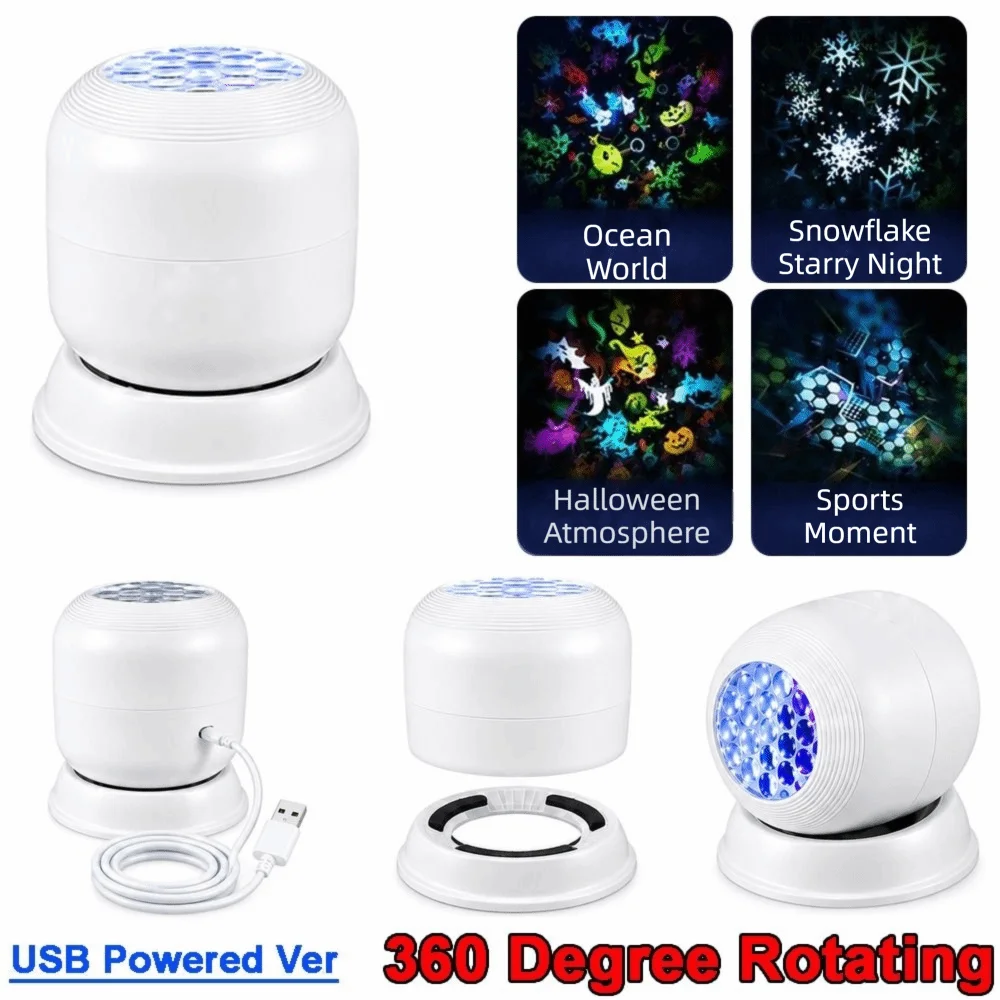360 Degree Rotating Projection Night Light USB Powered Plug In Design Ocean Projector Lamp Dynamic Lighting Ambient Lamp