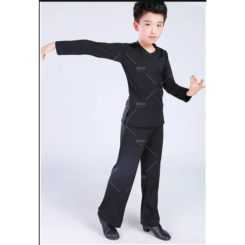 Boy Latin Dancewear Latin Dance Exercise clothes Ruffly Ballroom Stage Modern Boys Latin Dance training Clothes Shirt+pants sets