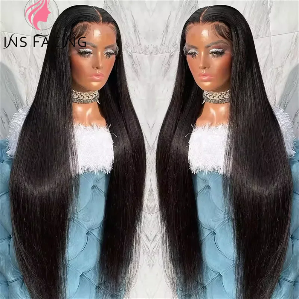 Wig rambut manusia depan renda lurus untuk wanita 13x4 200 Wig rambut manusia ketebalan Wig Frontal renda transparan Brasil rambut Remy