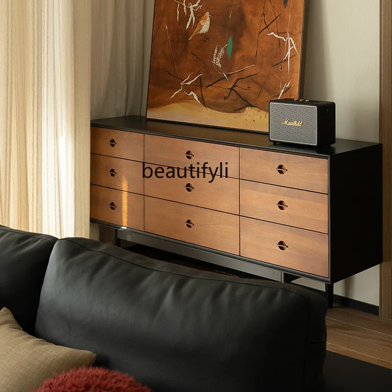Solid Wood Chest of Drawers Living Room Vintage Storage Boxwood Drawer Six-Drawer Nine-Drawer Cabinet