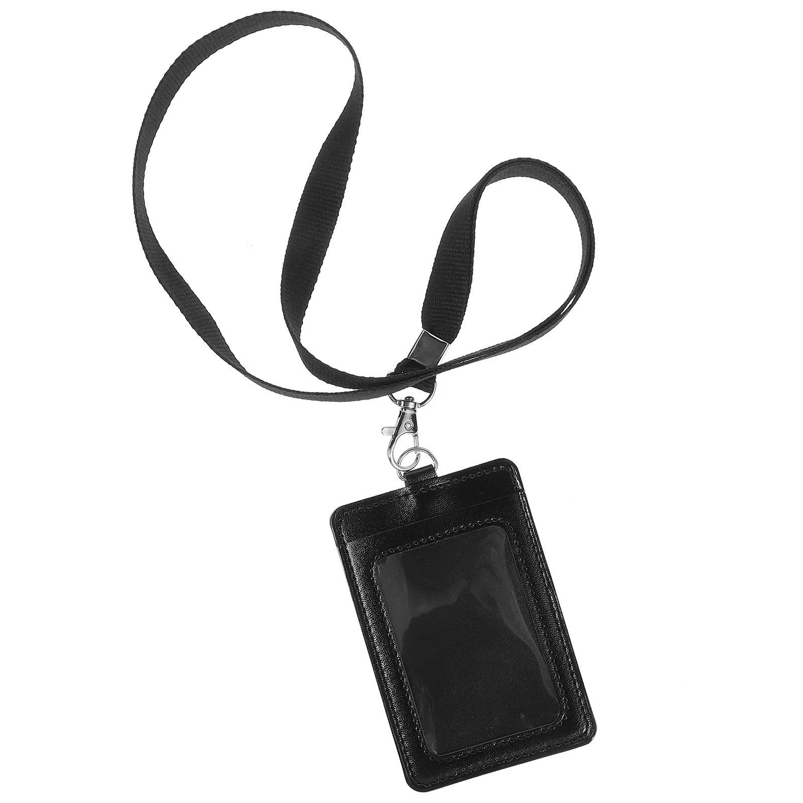 

Badge Case Id Holder Pu Vertical Design Clear Front Window For Business Card With Lanyard Swivel Clip Black