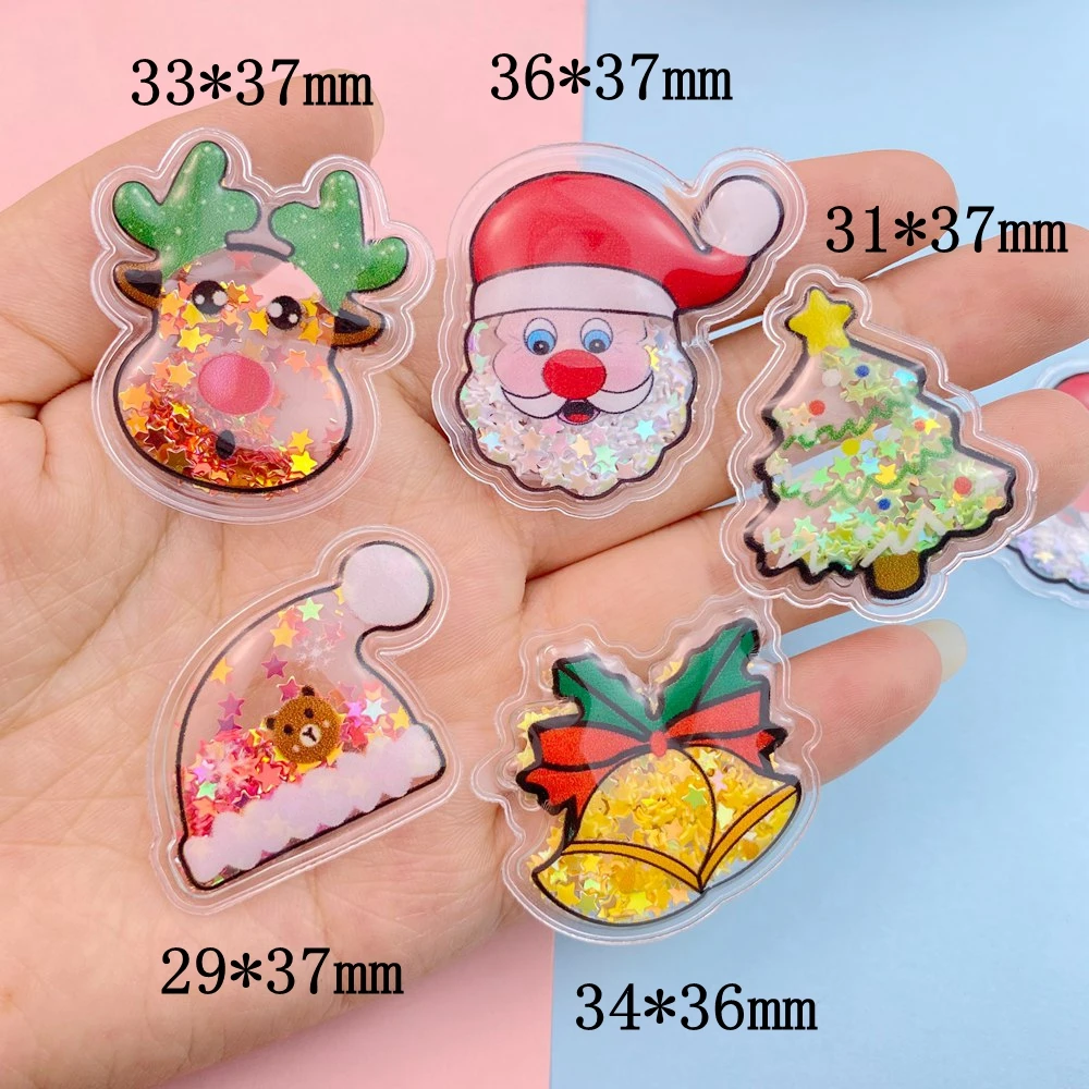 10pcs/lot Mixed Transparent Bling Bling Flowing Christmas Collection Patches Appliques For DIY Children Clip Accessories