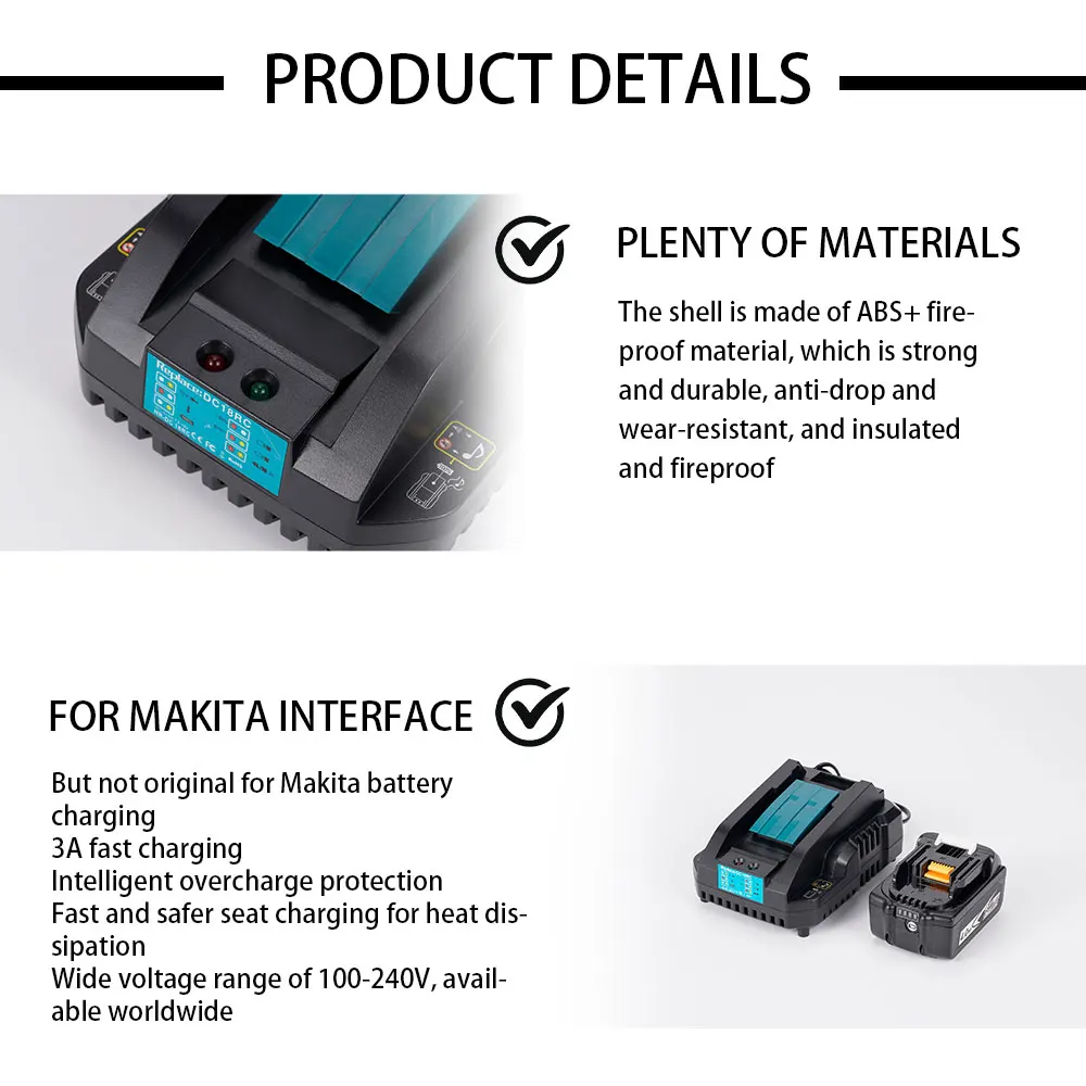 18V Battery Charger For Makita Power Tool EU/US/UK Plug Portable High Quanlity Smart Fast Li-ion Charging Charger Replacement