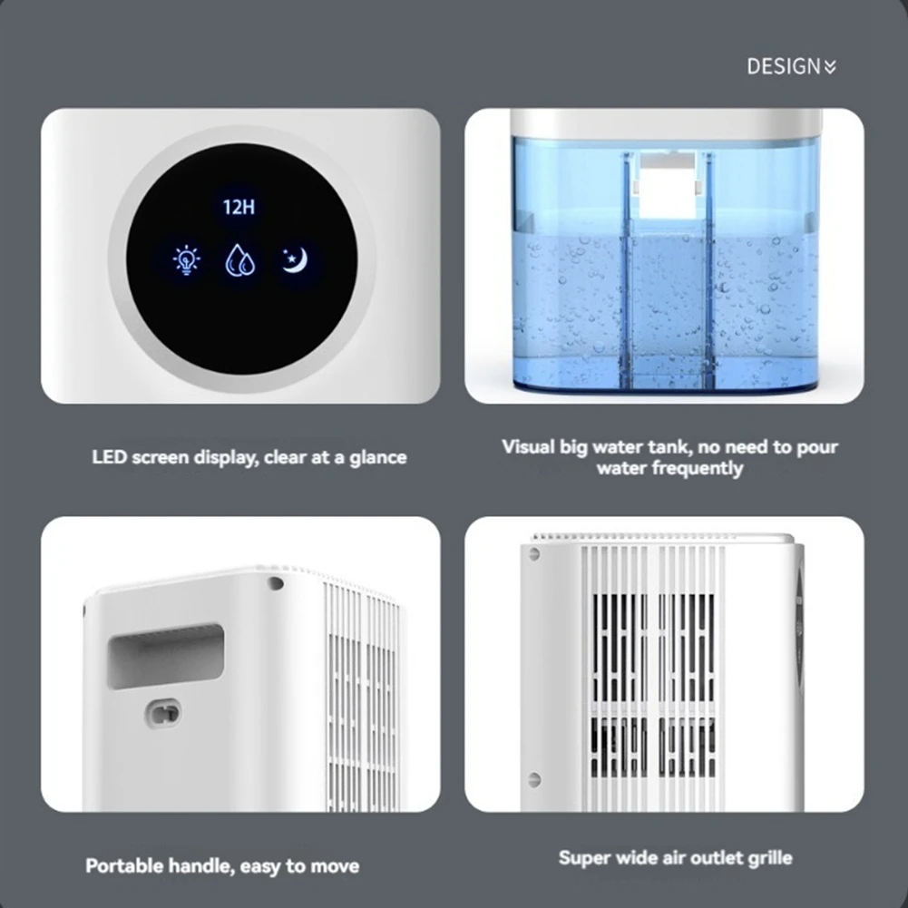 Tkoh-desumidificador inteligente doméstico portátil 1.7l grande capacidade adequado para banheiro porão com temporização e luzes coloridas
