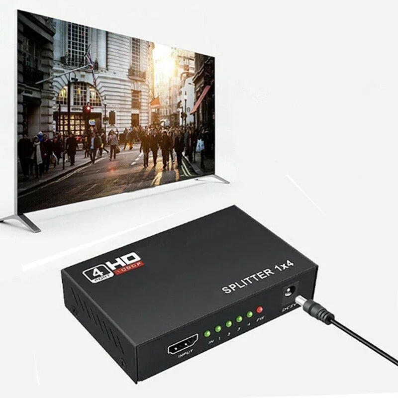 Répartiteur HDMI 1080p convertisseur audio-vidéo 1x4, 1 entrée 4 sorties, adaptateur d'affichage multi-écrans pour PS4, appareil photo, ordinateur portable, PC vers budgétaire TV