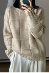 Women's 100% Pure Cashmere Sweater Winter Thickened Loose Western-Style Bottoming Lazy Fashion European Goods