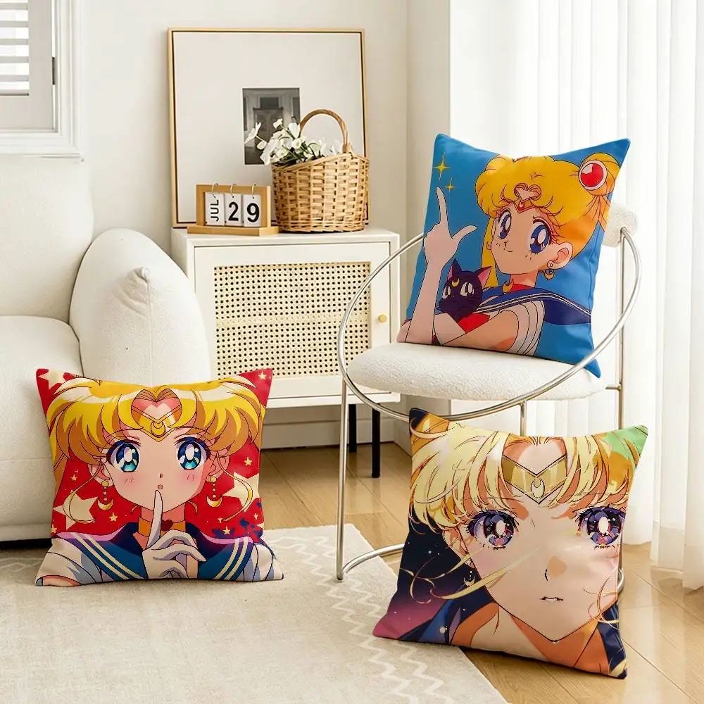 Anime S-Sailor Moon Tsukino Usagi Customizable Square Pillow case Double Sided Print Sofa Bedroom Decor Cushion Cover