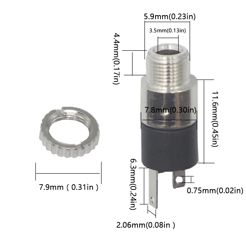 【10PCS】PJ392 3.5MM Stereo Female Socket Jack with Screw 3.5 Audio Headphone Connector PJ-392 Cylindrical Socket Nickel Plated