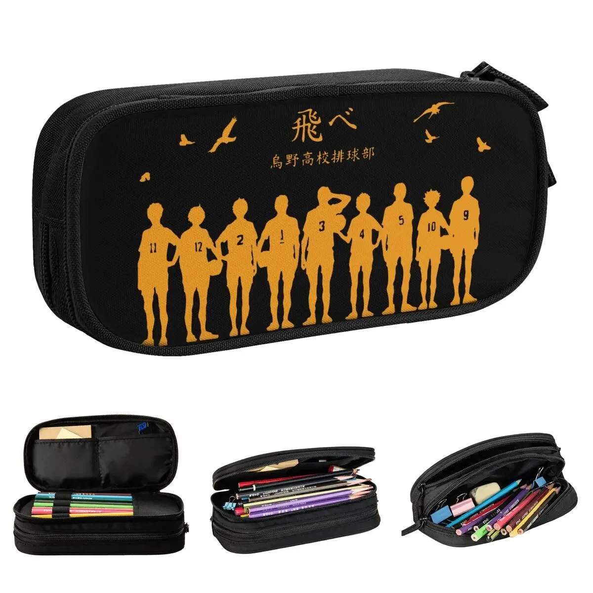 Haikyuus Karasuno Pencil Cases Fashion Pen Holder Bags Kids Large Storage School Supplies Gifts Pencilcases