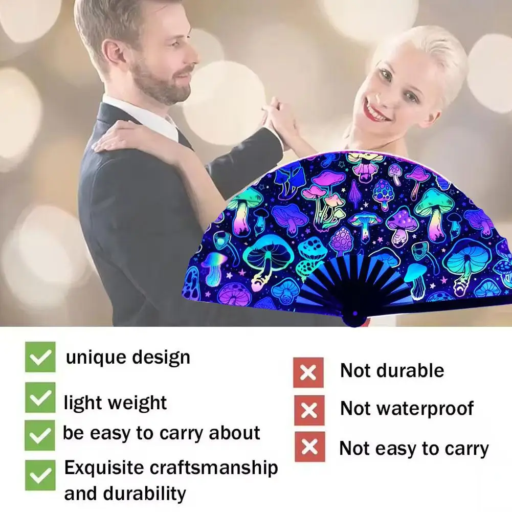 Portable Handheld Reflective Folding Fan Lightweight Little Mushroom Fan For Performance Dancing Wedding Party Decor O2k2
