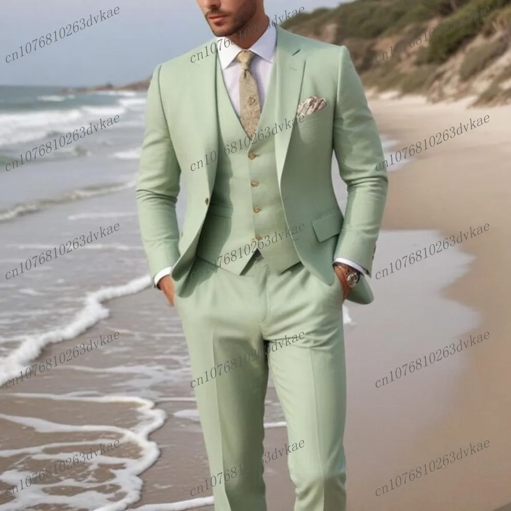 

Male Mint Business Suit Groom Groomsman Wedding Party Prom Formal Occasion Men Tuxedos 3 Piece Set Blazer Vest Pants