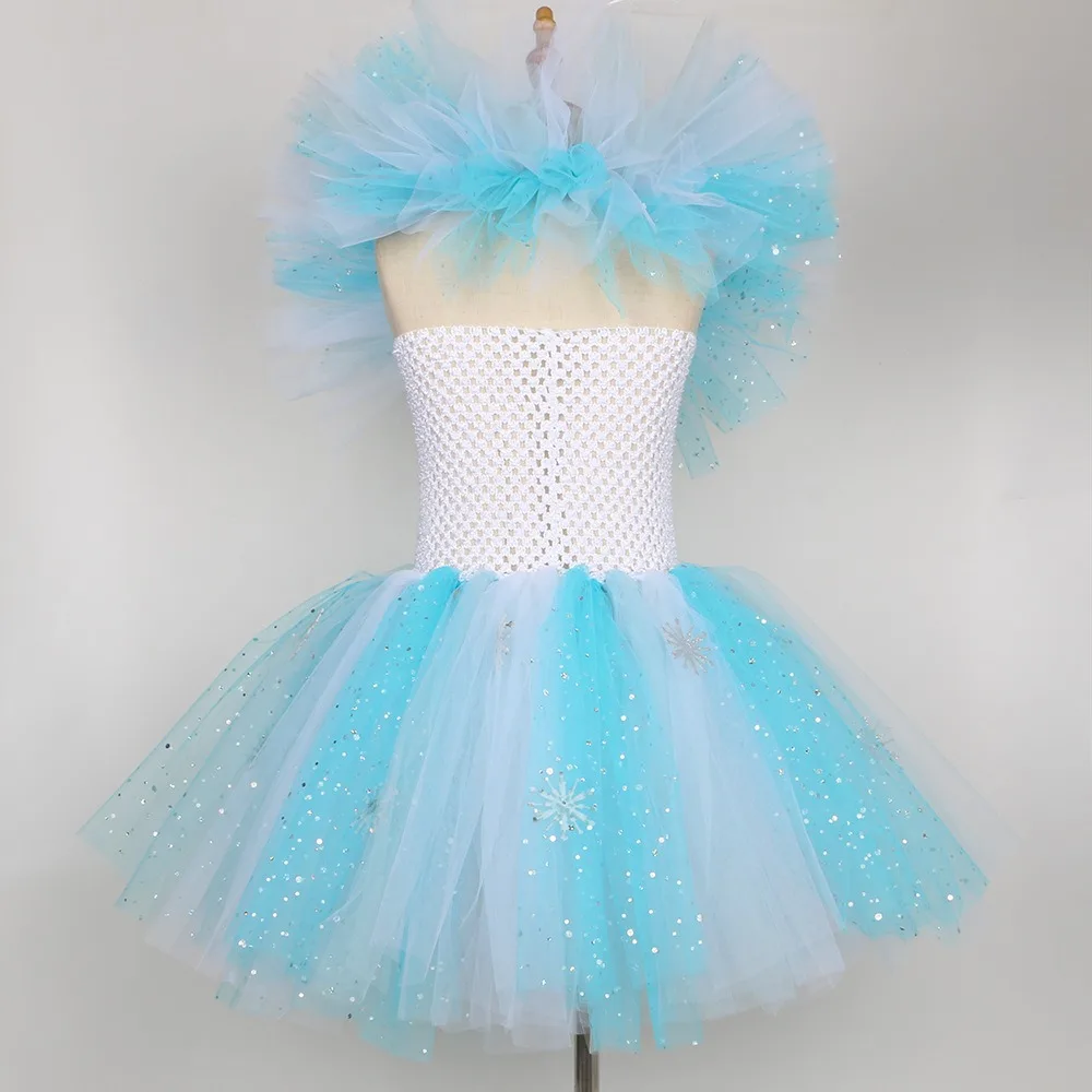 2024 Princess Skirt Girls\' Frozen Costume Sequin Snowflake Mesh Puff Skirt Children\'s Performance Costume