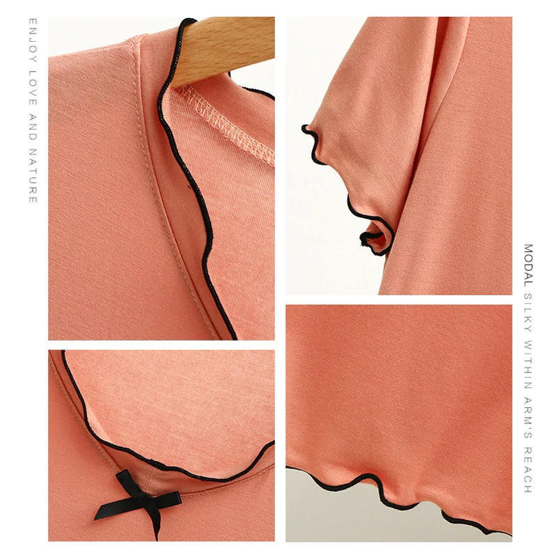 فستان نوم فضفاض من المودال للنساء، قميص نوم صيفي بمقاسات كبيرة، فستان منزلي بأكمام قصيرة وياقة على شكل V، تنورة متوسطة الطول ...