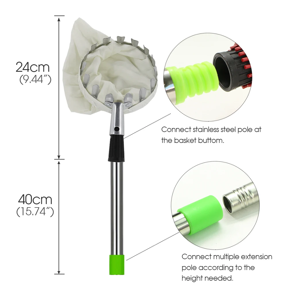 Imagem -02 - Cabeça Picker Frutas com Pólo Telescópico Extensível Cesta de Jardim Colheita de Peras Colheitadeira Alta Altitude Coletor de Frutas Portátil