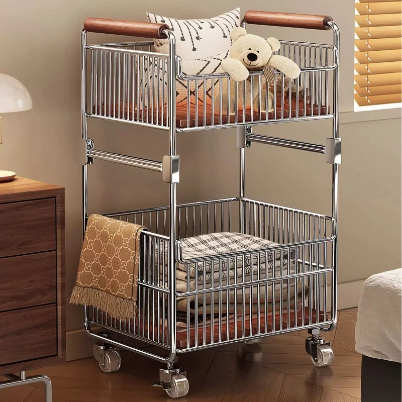 Bedroom Storage Toy Laundry Baskets Large 2 Sections Tall Cart Laundry Hamper Wheels Room-specific Lavanderia Room Accessories