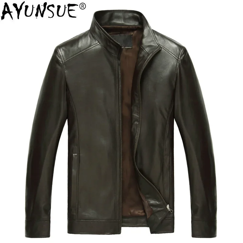 AYUNSUE Spring Genuine Leather Jacket Men 100% Sheepskin Coat for Men Leather Jackets Plus Size Casaca Cuero 14B0109 KJ2118