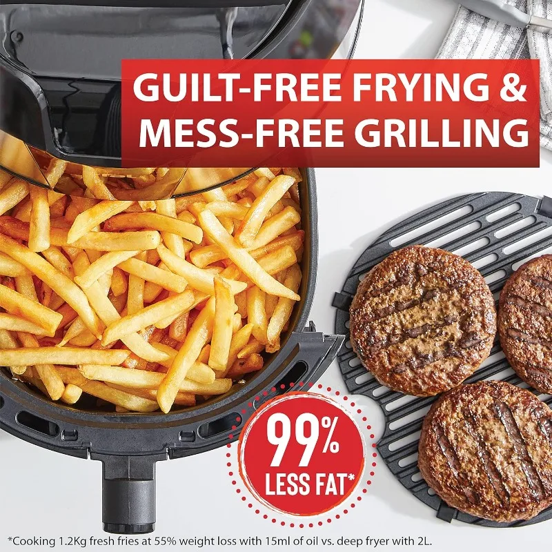 Combinação de fritadeira e grelha de ar Fry XXL com tela de um toque, 8 programas predefinidos, 5,9 quartos, preto e aço inoxidável