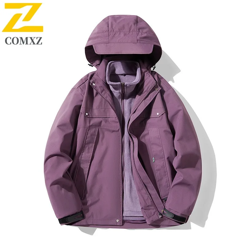 COMXZ 3 في 1 معطف سميك مقاوم للرياح مقاوم للماء المشي لمسافات طويلة في الهواء الطلق السفر سترة واقية سترة تسلق الدافئة تنفس الرجال ملابس خارجية