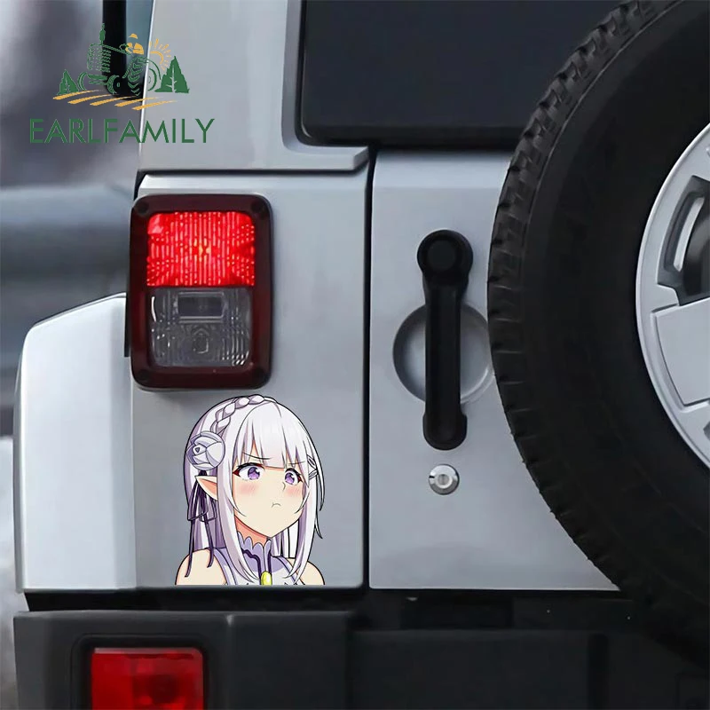 EARLFAMILY 13cm for Pouting Emilia Car Stickers Occlusion Scratch Graffiti Decals Creative  Anime Cute Windshield Car Styling