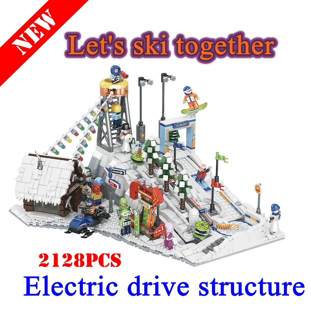 Snow World Sports Ski Resort Model City Street View Shop Electrical Building Block Brick Children MOC Architecture Toys Gifts