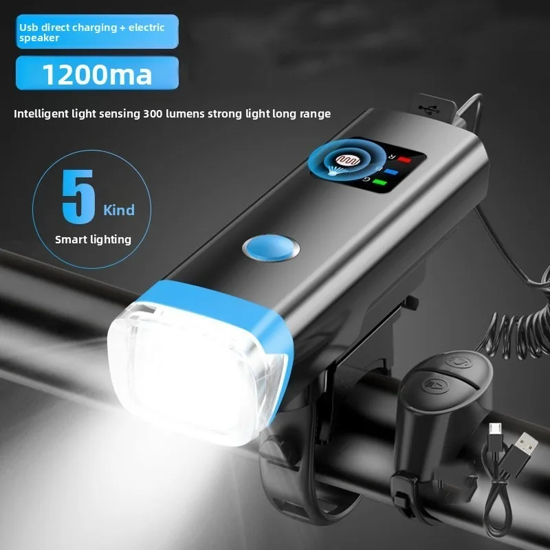 Bike Headlight USB Rechargeable - Super Bright, Waterproof, Motion Sensor, Night Cycling Flashlight with Horn for Mountain Bikes