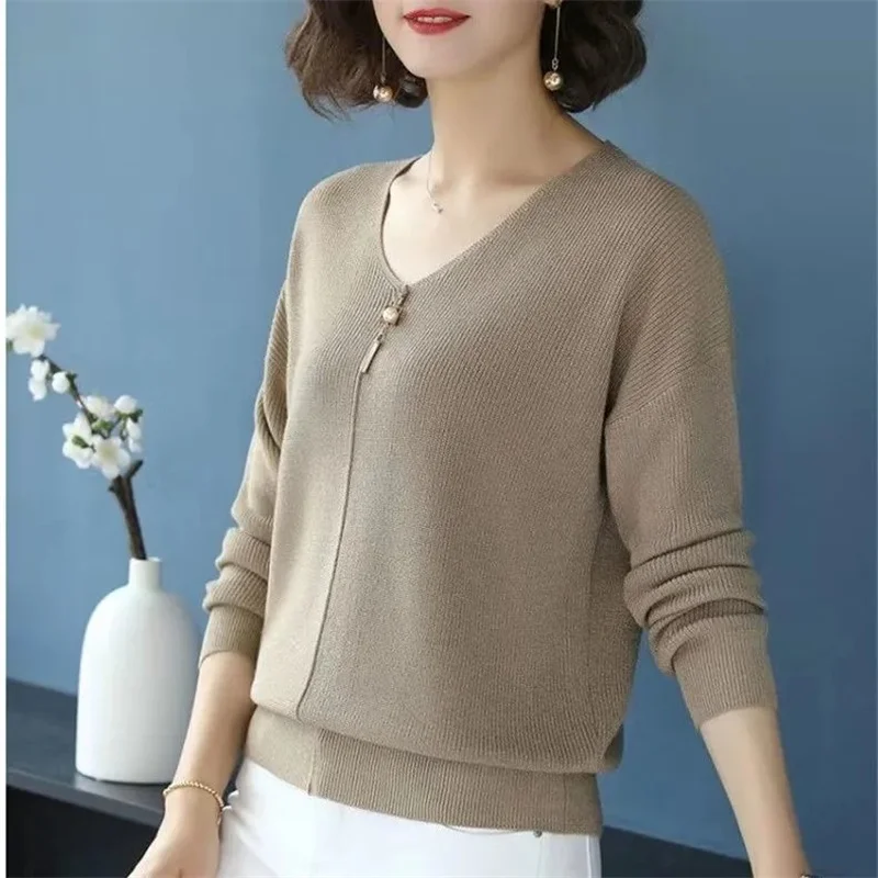 Autumn Winter Women Sweaters Casual Long Sleeve Knitted V Neck Pullover Sweater Femme Basic Solid Jersey Tops Fashion Clothes