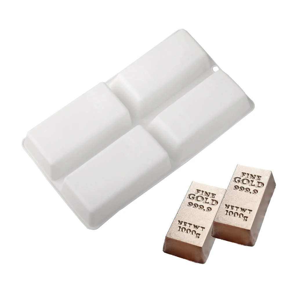 4-Cells Gold Bar Shaped Mousse Cake Baking Mold Silicone Cake Mould Long Strip Gold Brick Design Chocolate Mold Kitchen Bakeware - view 3