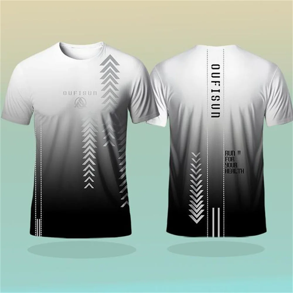 Mens T Shirt Fitness Short Sleeve Outdoor Sports Running Training T-Shirts Gradient Print Sportswear Comfortable Unisex Tee Tops