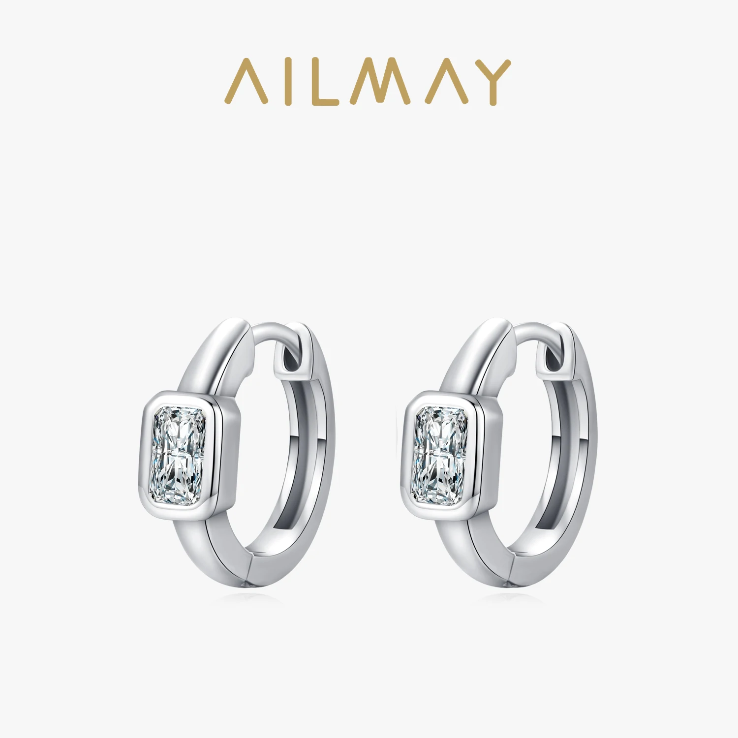 

Ailmay настоящее серебро 925 пробы, роскошные ослепительные прямоугольные серьги-кольца с кубическим цирконием для женщин, эффектные свадебные ювелирные изделия