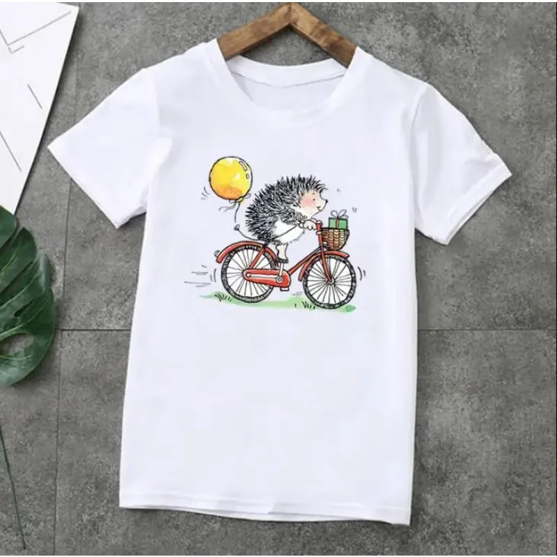 Fashion Unisex Hot Sale Summer T-shirt Cute Hedgehog Animal Cartoon Kids T-Shirts Short Sleeve Tops Print Boys Girls Tops